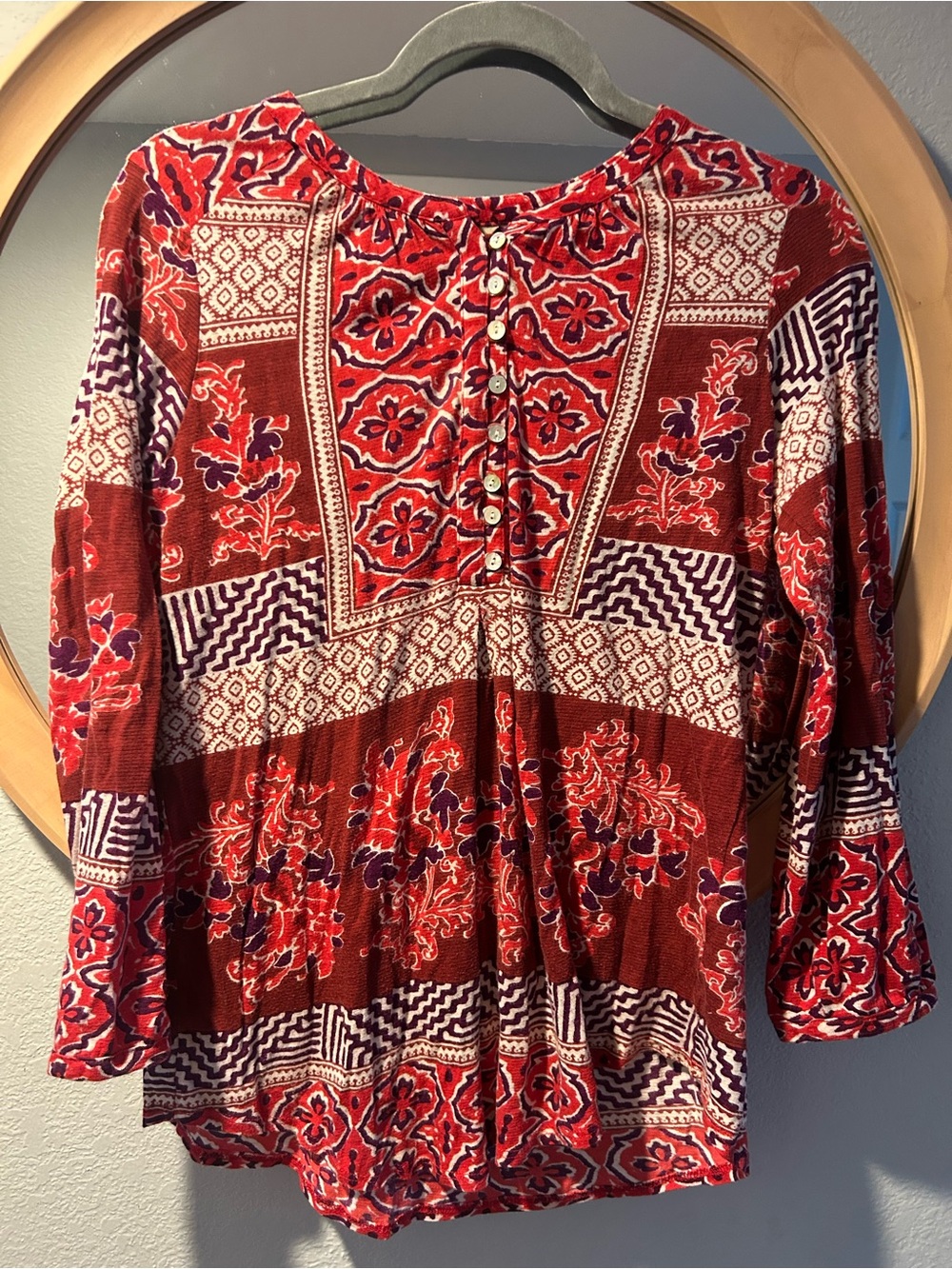 Lucky Brand Red & Purple Patterned Boho Button-Front Tunic